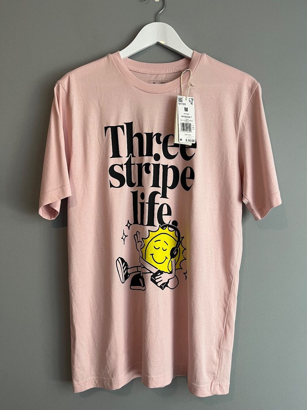 Adidas Mens Three Stripe Life Graphic Tee Pink M NWT $30 Retro Streetwear Retro